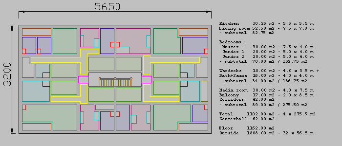 Total floor area should be 1164 m2